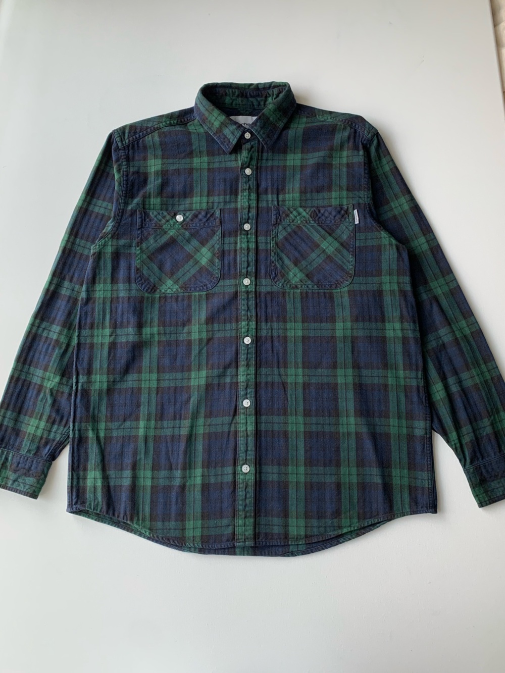 Carhartt WIP Men's long sleeve sloman Green & Navy Plaid Button-Up Shirt size M